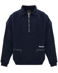 DSquared² - Hoodies & Sweatvesten ,Blauw ,Katoen Sweatshirt Met Logo - Lyst