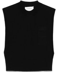Sportmax - Tops ,Zwart ,Wol Elegante Zwarte Wol En Zijden Top - Lyst