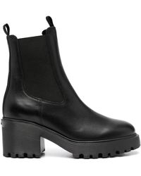 Hogan - Stivaletto nero in pelle con logo - Lyst