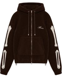 Amiri - Hoodies & Sweatvesten ,Bruin ,Polyester Bones Fleece Zip Hoodie - Lyst