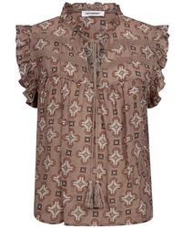 co'couture - Braunes top mit bindung und rüschen - Lyst