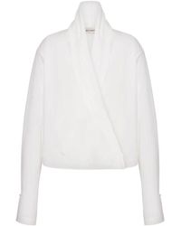 Alberta Ferretti - Overhemden ,Wit ,Katoen Elegante V-Hals Wrap Blouse - Lyst