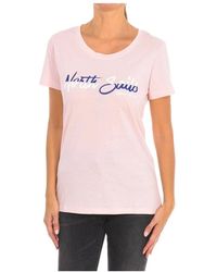 North Sails - Tops ,Roze ,Katoen T-Shirt Met Korte Mouwen En Geribbelde Halslijn - Lyst