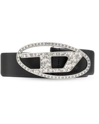 DIESEL - Accessoires ,Zwart ,Leer Leren Riem Met Ovale D Logo Gesp - Lyst