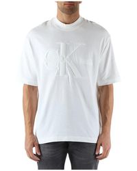Calvin Klein - T-shirt oversize in cotone e viscosa con ricamo logo - Lyst
