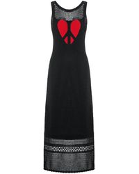 Moschino - Kleedjes ,Zwart ,Katoen Geperforeerde Gebreide Jurk Met Peace & Love Borduursel - Lyst