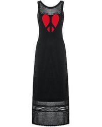 Moschino - Kleedjes ,Zwart ,Katoen Geperforeerde Gebreide Jurk Met Peace & Love Borduursel - Lyst