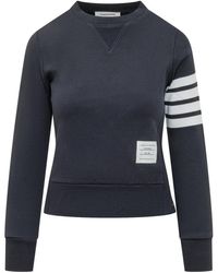 Thom Browne - Hoodies & Sweatvesten ,Blauw ,Katoen Classic Loopback 4-Bar Sweatshirt - Lyst