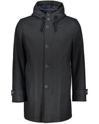Herno - Jassen ,Zwart ,Wol Gewatteerde Jas Met Verstelbare Capuchon - Lyst