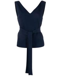 P.A.R.O.S.H. - Tops ,Blauw ,Polyester Blauwe Polyester Blouse Met V-Hals - Lyst