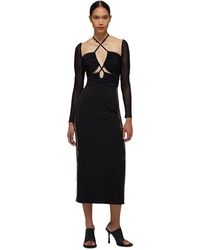 Self-Portrait - Kleedjes ,Zwart ,Polyester Zwarte Cut Out Midi Jurk - Lyst