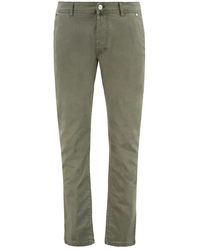 Moorer - Jeans ,Groen ,Katoen Slim Fit Broek Met Leren Logo - Lyst