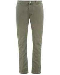 Moorer - Jeans ,Groen ,Katoen Slim Fit Broek Met Leren Logo - Lyst