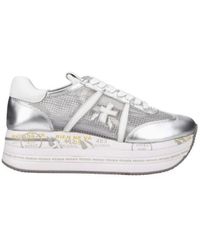 Premiata - Schoenen ,Grijs ,Katoen Grijze Sneakers Met Zijlogo-Embleem - Lyst