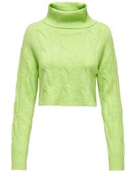 ONLY - Truien & Vesten ,Groen ,Polyester Kabel Rollneck Gebreid - Lyst