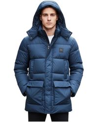 Calvin Klein - Jassen ,Blauw ,Leer Lange Capuchon Quilt Puffer - Lyst