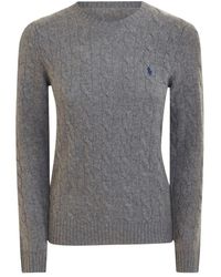 Ralph Lauren - Truien & Vesten ,Grijs ,Wol Julianna Kabelbrei Ronde Hals - Lyst