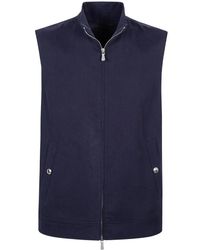 Eleventy - Jassen ,Blauw ,Linnen Gilet Full Zip Collo - Lyst