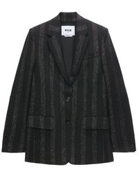 MSGM - Tailored Zwart Wollen Jas Met Lurex - Lyst