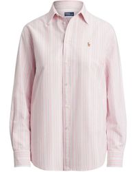 Ralph Lauren - Overhemden ,Roze ,Katoen Gestreept Katoenen Overhemd Met Button-Down Kraag En Logo - Lyst