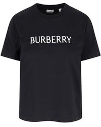 Burberry - Tops ,Zwart ,Katoen Logo Katoenen T-Shirt - Lyst