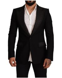 Dolce & Gabbana - Zwarte Slim-fit Wollen Blazer Met Logo - Lyst