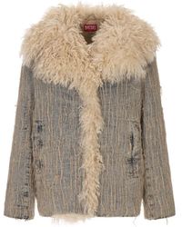 DIESEL - Jassen ,Blauw ,Polyester Blauwe Jas Met Polyester Applicatie - Lyst