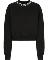 Dolce & Gabbana - Schwarzer sweatshirt mit langen ärmeln und logo - Lyst