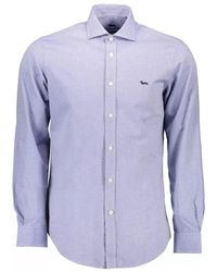 Harmont & Blaine - Camicia in cotone blu slim fit - Lyst