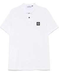 Stone Island - Tops ,Wit ,Katoen Wit Slim-Fit Polo Shirt Met Logo Patch - Lyst