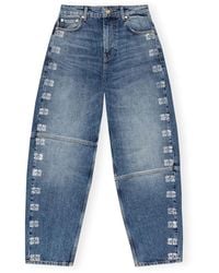 Ganni - Blaue sparkle logo denim jeans - Lyst