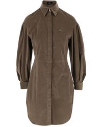 Etro Ribbed Puff Sleeves Dress - Grijs