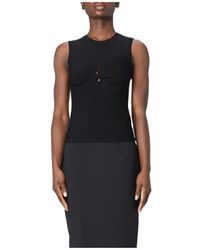 Patrizia Pepe - Schwarzes Geripptes V-Ausschnitt Top - Lyst