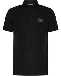 Dolce & Gabbana - Tops ,Zwart ,Katoen Logo Plaque Piqué Polo Shirt - Lyst