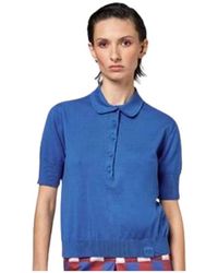 Alpha Studio - Tops ,Blauw ,Katoen Polo Van Gebreid Katoen - Lyst