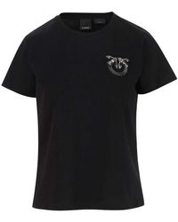 Pinko - Love birds besticktes baumwoll-t-shirt - Lyst