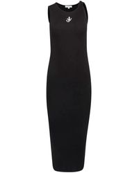 JW Anderson - Schwarzes ärmelloses kleid mit besticktem logo - Lyst