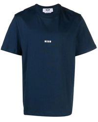 MSGM - T-shirt blu navy con logo e collo a giro - Lyst