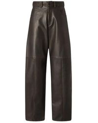 Pinko - Broeken ,Bruin ,Nylon Gelede Pantalon Met Hoge Taille - Lyst