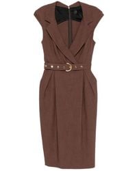 Pinko - Kleedjes ,Bruin ,Polyester Amadine Midi-Jurk Met Riem - Lyst