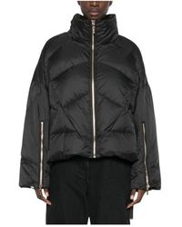Twinset - Jassen ,Zwart ,Polyester Gestructureerde Kraag Gevulde Jas - Lyst