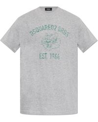 DSquared² - Tops ,Grijs ,Katoen T-Shirt Met Print - Lyst