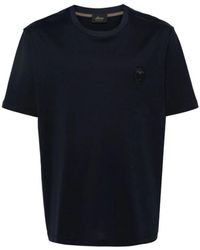 Brioni - T-shirt in cotone blu navy con logo ricamato - Lyst