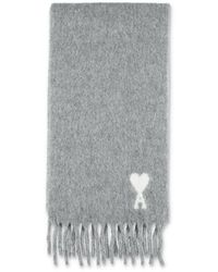 Ami Paris - Alpaca Blend Hart Logo Fringed Sjaal - Lyst
