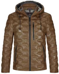 Milestone - Gewatteerde Leren Jas Met Afneembare Capuchon - Lyst