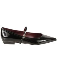 Tory Burch - Schwarze Leder Double T Flache Schuhe - Lyst