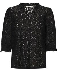 Cream - Overhemden ,Zwart ,Katoen Kanten Blouse Met Geborduurde Kant - Lyst
