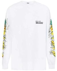 MSGM - Gedrukte Lange Mouwen Katoenen Top - Lyst