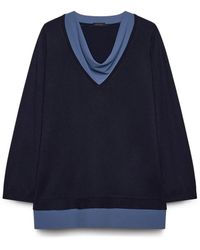FIORELLA RUBINO - Truien & Vesten ,Blauw ,Denim Sweater Met Contrasterende Draperie - Lyst