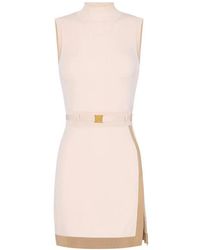 Elisabetta Franchi - Mini-Jurk Van Gebreide Stof Met Glanzende Viscose Banden - Lyst